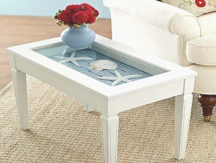 Beachy coastal coffee table decor