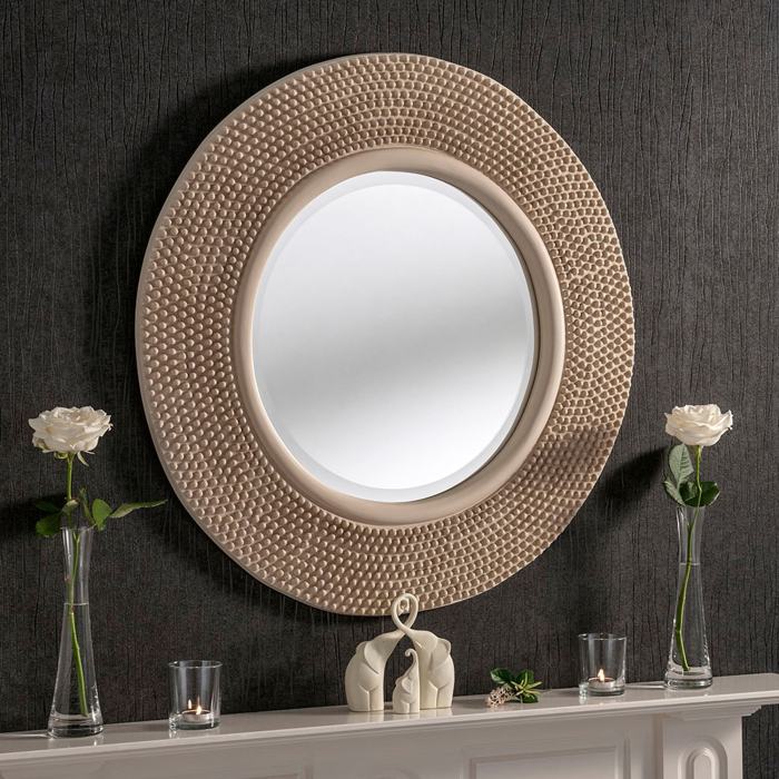 Mirror contemporary wall ivory circular mirrors studded white round gold circle share